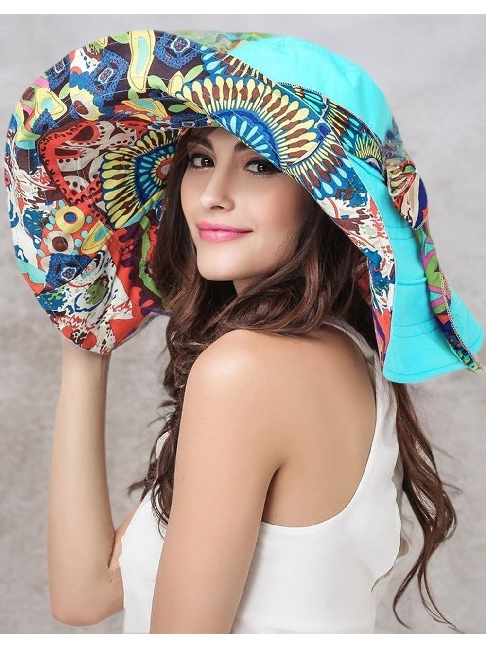 Women's Foldable Floppy Sun Hats Reversible Vacation Beach Cap | Blue | Size OS - Picture 10 of 12